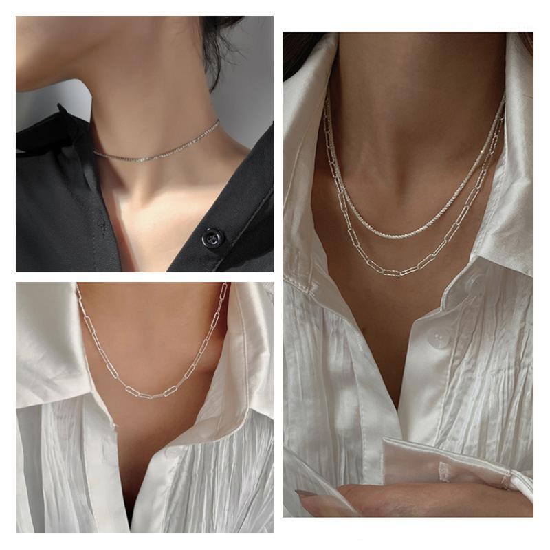 

Fashion Lady Silver 925 Chain Clavicle Necklace For Women Jewelry Trendy Geometric Gypsophila Female Choker Accessories Chains