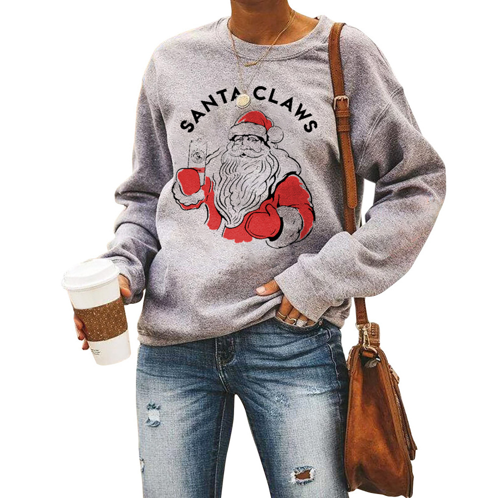 

Women Designer Christmas SANTA CLAWS Print Sweatshirts Autumn Winter Woman Long Sleeve Round Neck Sweatshirt Tops womens Pullover Hooded, Black