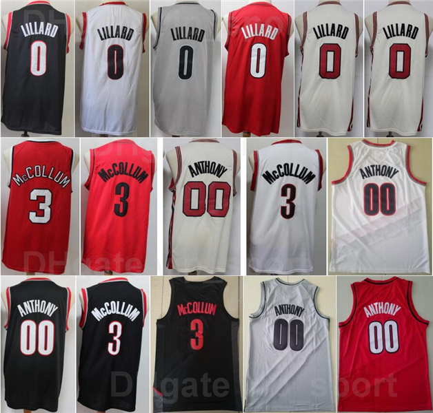 

Men Basketball Damian Lillard Jersey 0 CJ McCollum 3 Carmelo 00 Team Red Black White Grey Color Away Breathable Pure Cotton For Sport Fans Top Quality On Sale, 3 black