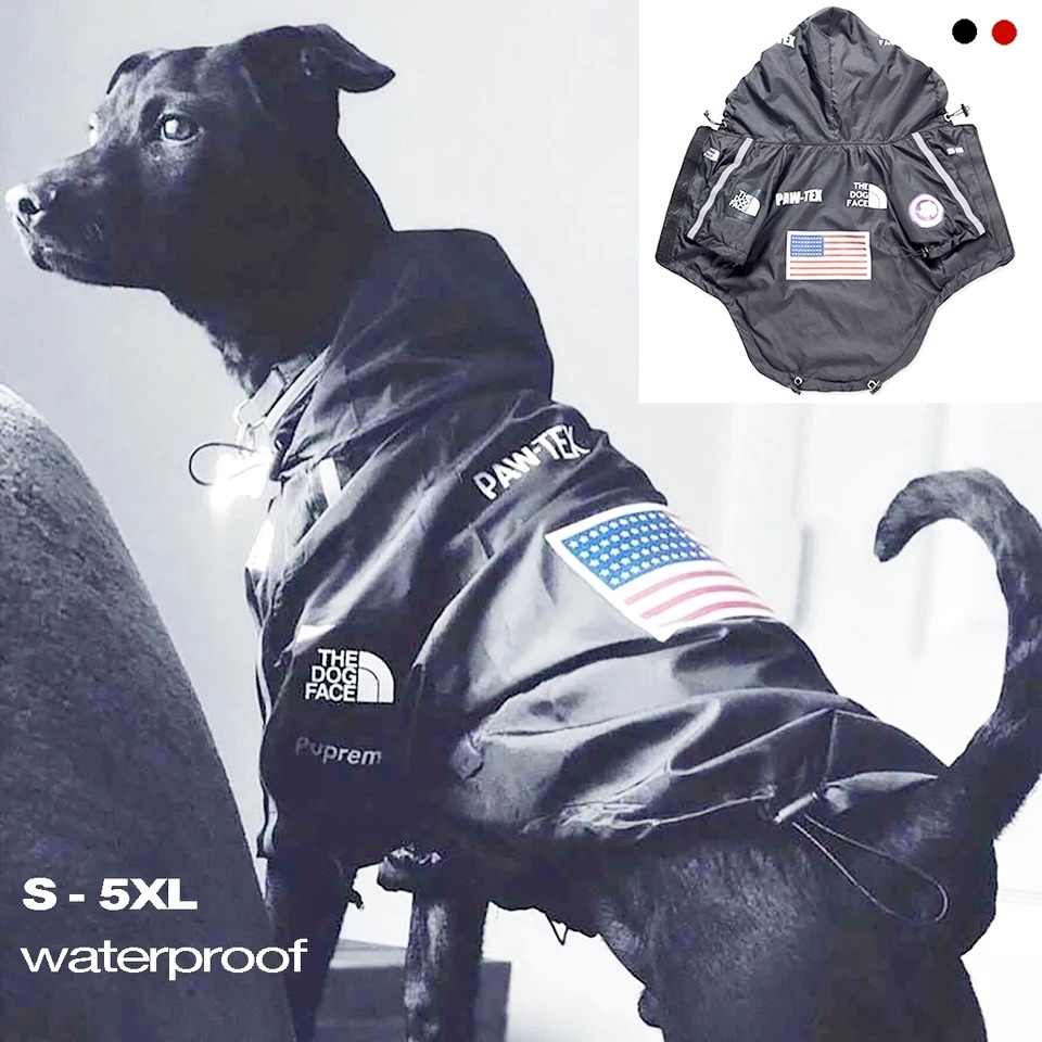 

Waterproof Coat Pet Outdoor Jacket Reflective Clothes Hoodie The Dog Face Raincoat for Small Medium LargTP56, Black