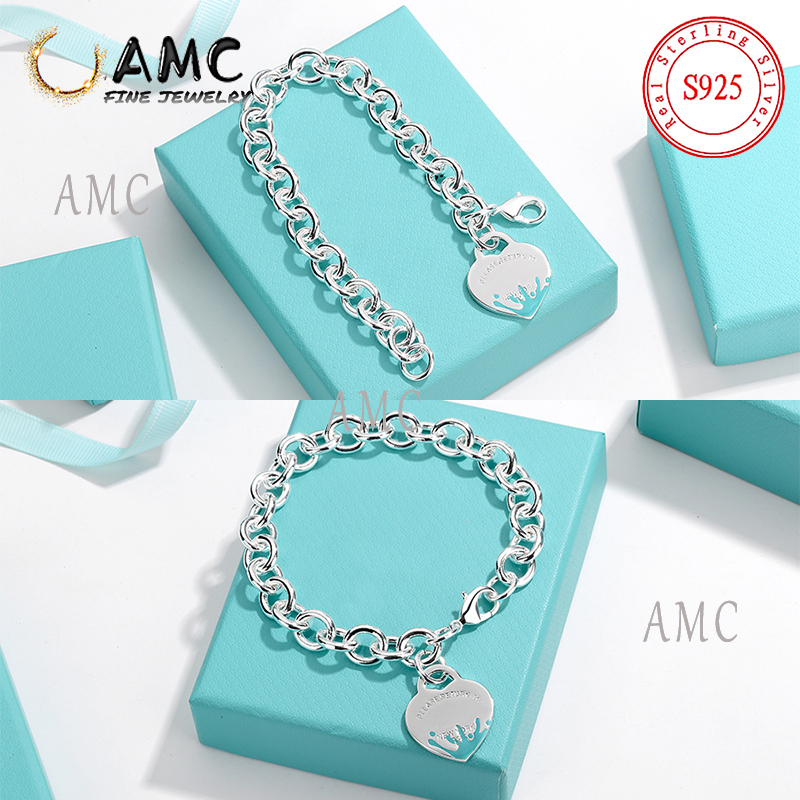 

AMC 925 sterling silver bracelet female heart-shaped bracelet ot bracelet jewelry 1:1 original design sense for girlfriend holiday gifts, Golden;silver