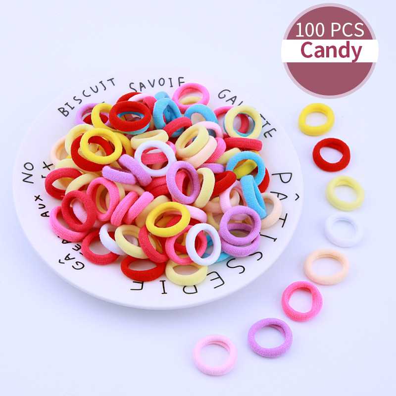 

Hair Accessories Kid Small Bands Baby Girl Children Headbands Colorful Elastic Tie Nylon Scrunchie Rope 100pcs, Slivery;white
