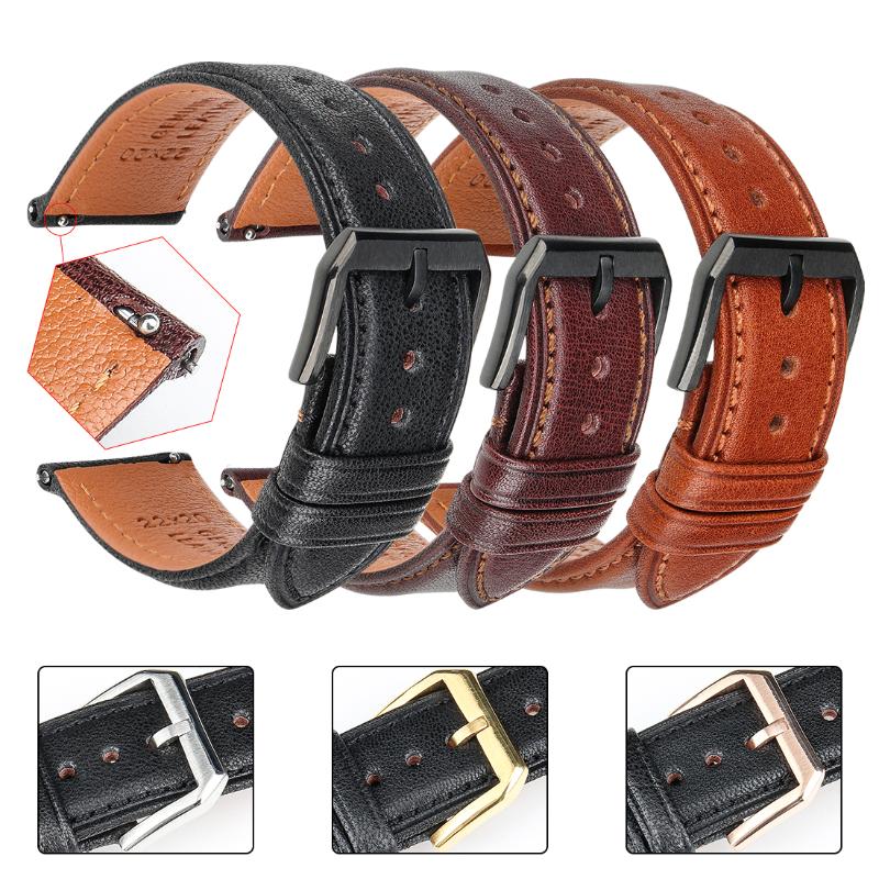 

19 20mm 21 22 Mm 23 24 Leather Watch Strap Bands Quick Release Black Brown Smart Bracelet Wristband Men Women