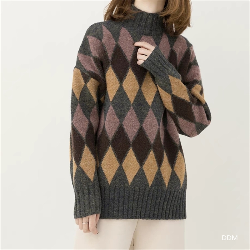 

Korean Autumn Winter Top Women Loose Sweater Female Vintage Plaid Pullover Femme Ladies Casual Chic Sweaters 210602
