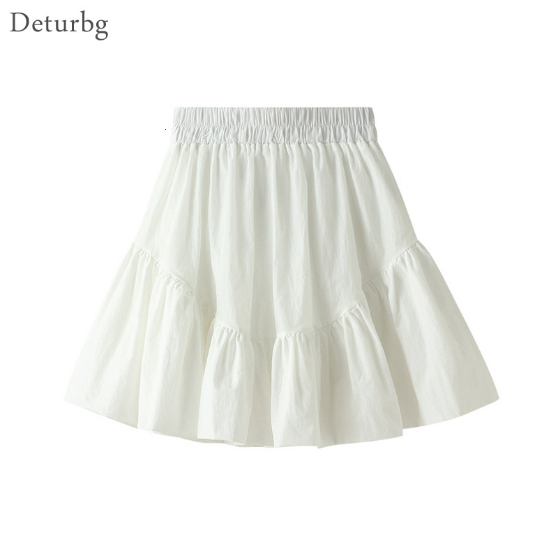

Casual Dresses Women's Sweet Solid Color Mini Flared Skirt Korean Female High Waist Black White A-Line Skater Skirts Faldas 2021 S