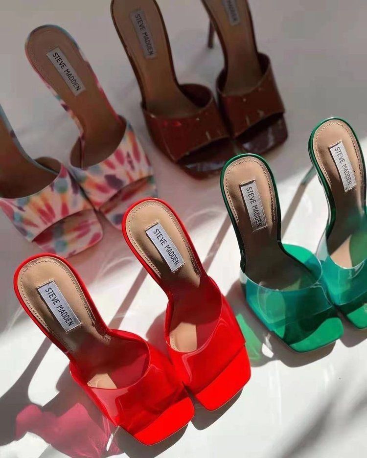 

2021 new thin mid-heel flip flops summer women's shoes 43 large size square head sexy heels women ladies slipper, Black