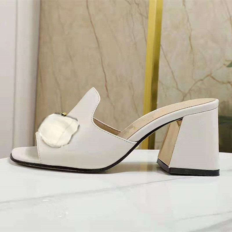 

2021 fashion metal buckle leather low heel sandal designer luxurys women's size 34-41, Beige 10 cm