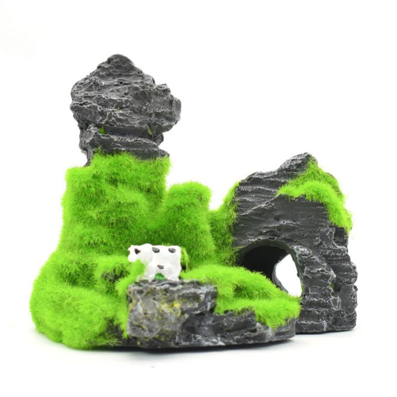 

Decorations Aquarium Decoration Resin Rockery Fish Tank Landscaping Ornaments And Shrimp Shelter House Flocking Moss