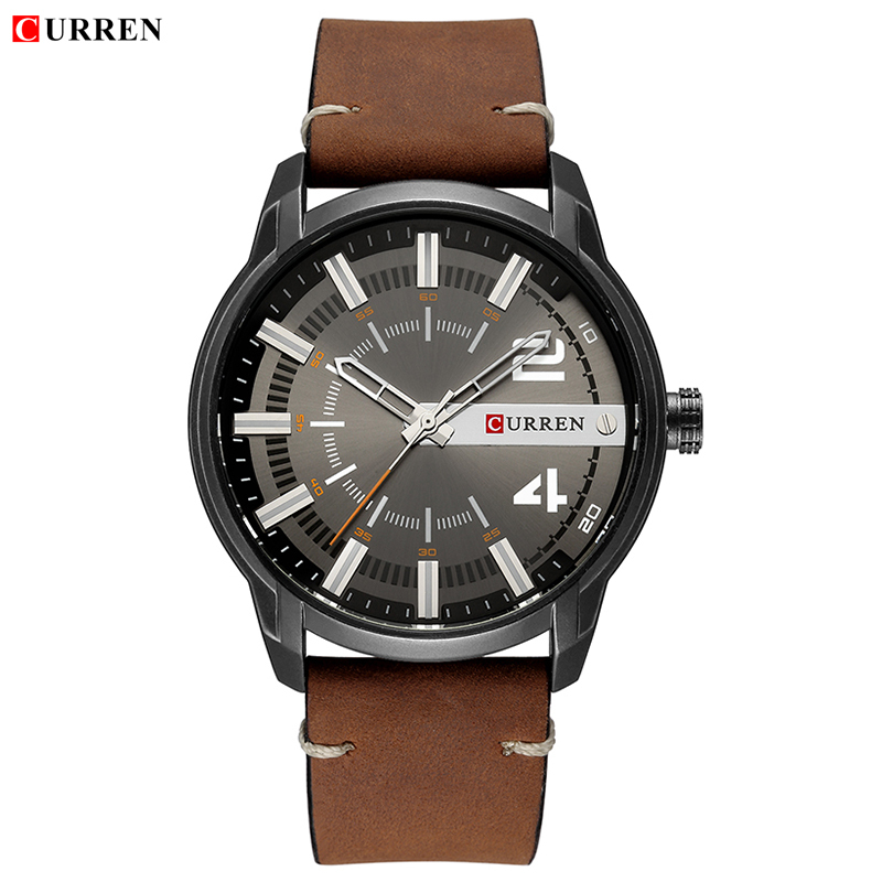 

Luxury Brand CURREN Men Fashion Sport Watch Men's Quartz Analog Date Clock Man Leather Waterproof Watches Relogio Masculino 210517, Grey