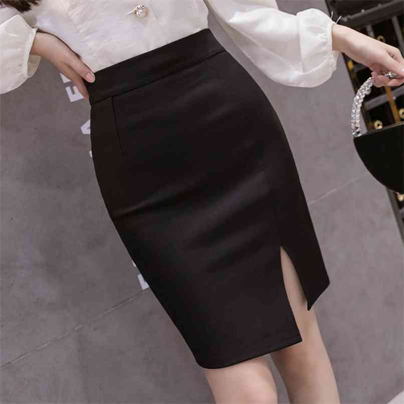 

Fashion women's skirts spring and autumn plus size irregular high waist bag hip skirt 210520, Black