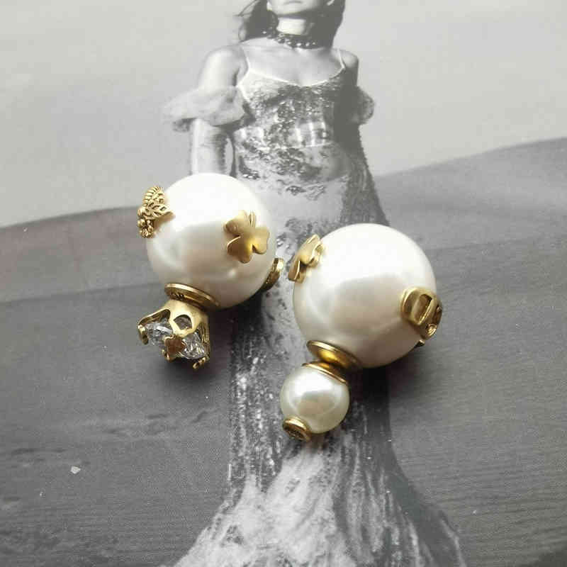 

76% OFF designer jewelry / home fashion small fragrance front and back pearl bee simple temperament high sense Earrings female, Golden