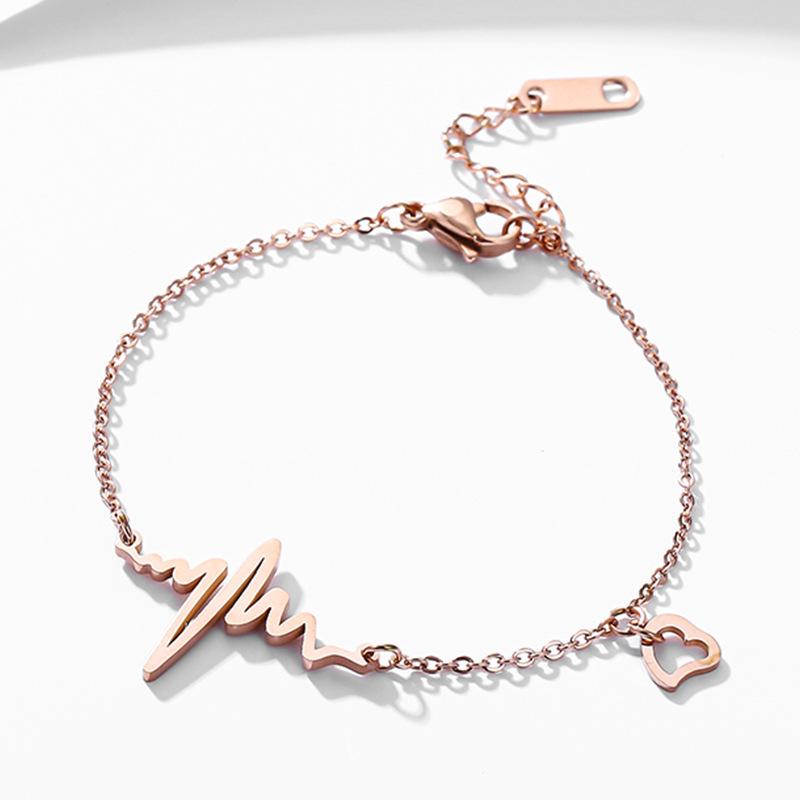 

Link, Chain 316L Stainless Steel Fashion Upscale Jewelry Rose Gold Color Love Heart Heartbeat Frequency Charms Bracelet For Women