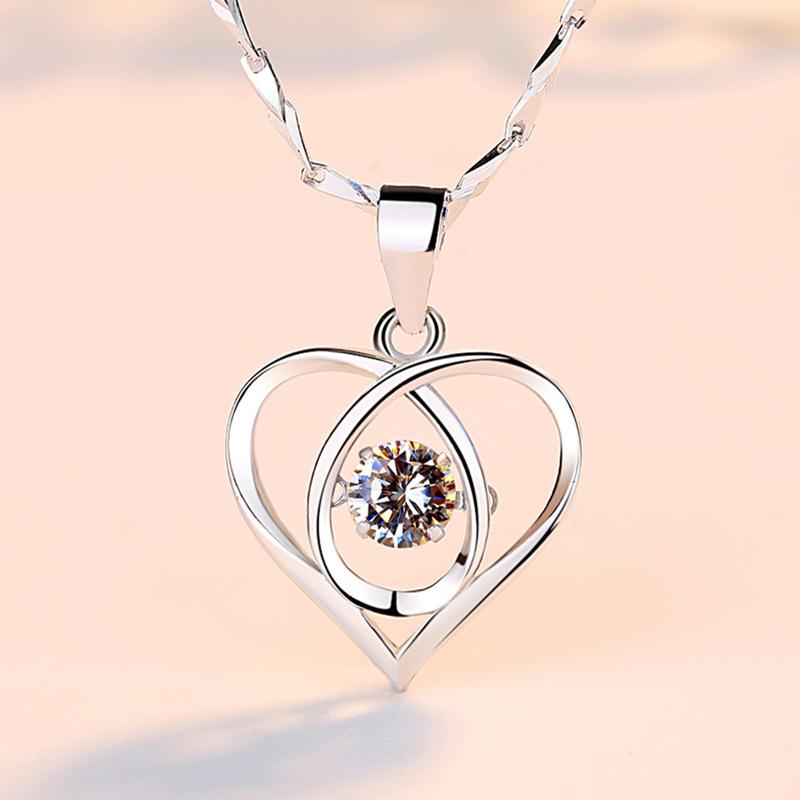 

Pendant Necklaces Perfso 999 Sterling Silver Necklace Girls' Clavicle Chain Ornament Simple And Flexible Heart-Shaped