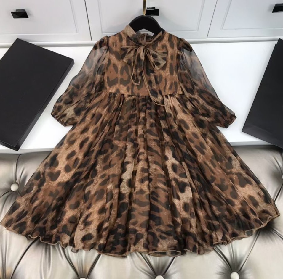 

2021 baby summer childrens long Sleeve girls dresses kids girl clothes Birthday holiday Party Dress, Brown