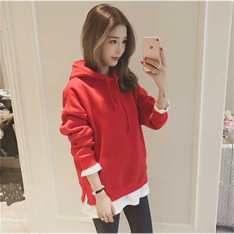 

Women's Hoodies & Sweatshirts Women Fake Two Pieces Long Sleeved Loose Korean Fashion Hoodie Sweatshirt Streetwear Harajuku Style Drop FHMK, Gray