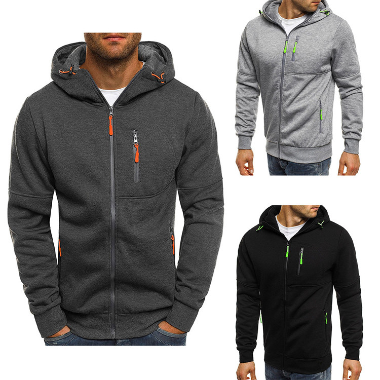

Men's Long Sleeve Fleece Hoodie Full ZipperJacket Hooded Sweatshirt Top Coat 3 Colour Select Size (M-3XL), Black