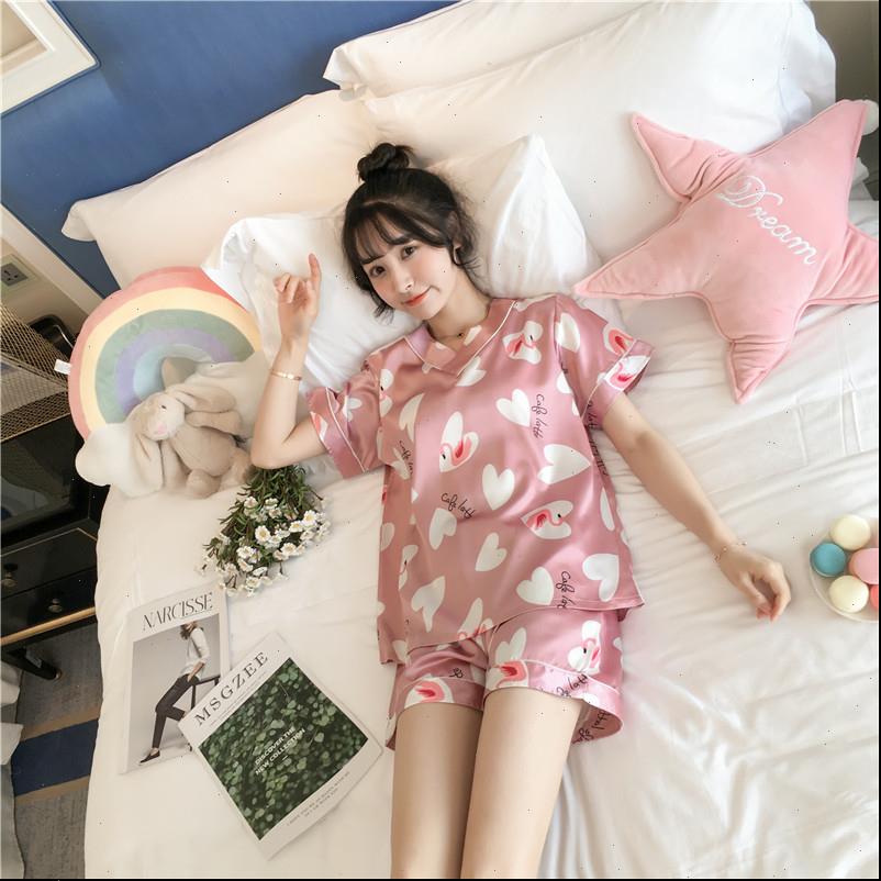 

silk pajamas short sleeve 2 women sleepwear pcs summer cool comfortable pyjama sets girls smooth good quality, Black;red