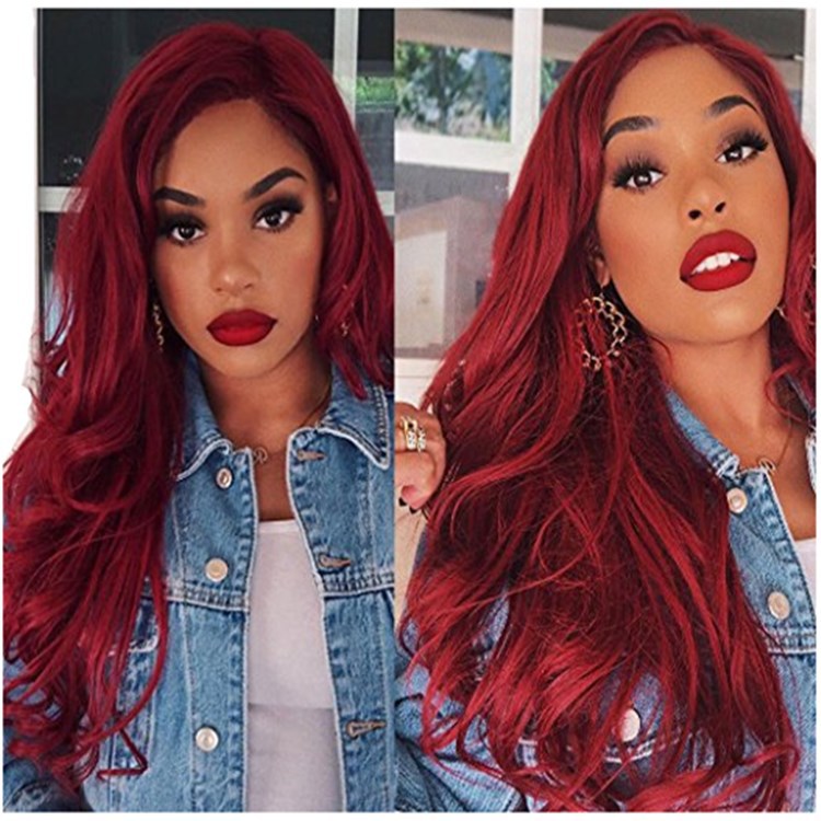 

O2021 new European and American fashion trend wig femininity wine red long curls divided into casual curls fluffy face shaving wigs