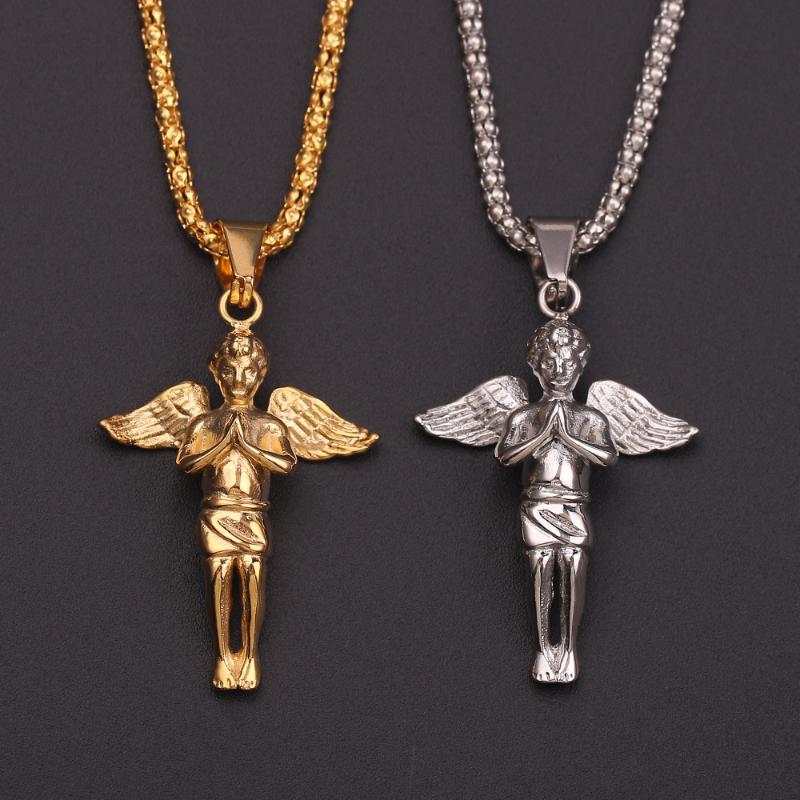

Angel Baby Pray Belief Religion Pendant Necklace Vintage Punk Ethnic Chain Collar Jewelry Charm Hip-hop Man Women Necklaces, Silver