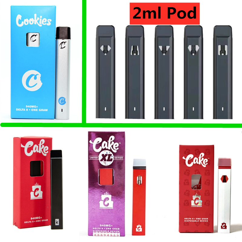 

CAKE COOKIES Disposable E Cigarettes Delta 8 Vape Pen with 280mah 380mah Rechargeable battery pod Device empty pods 1ml 2ml Capacity for thick oil