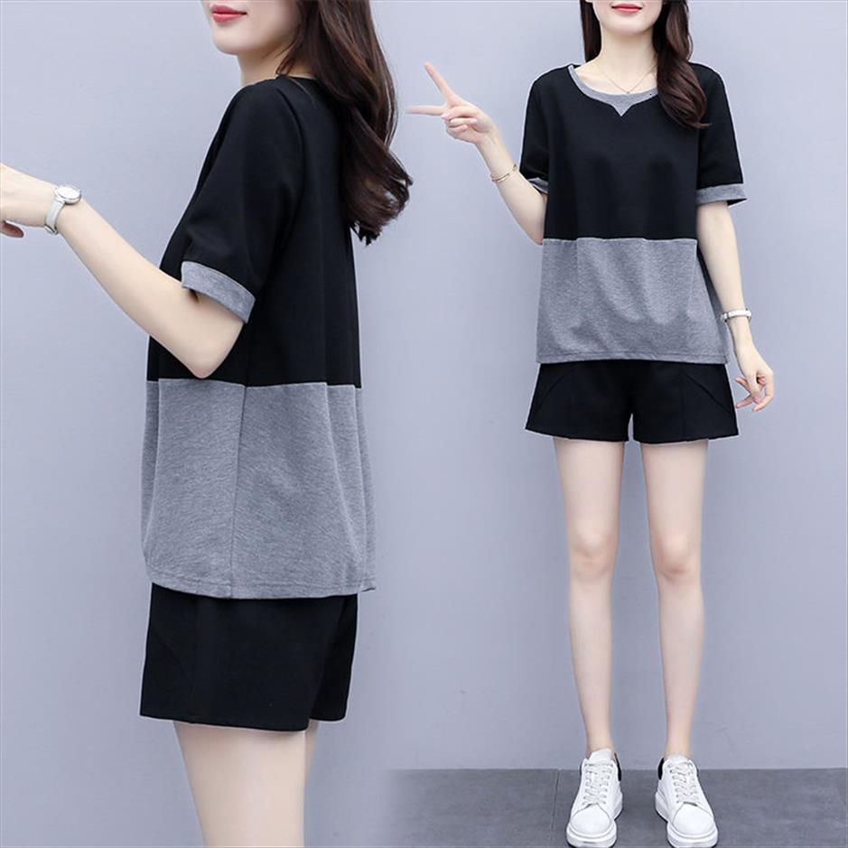 

plus size xl 5xl sports womens tracksuits short suit and pant two piece tracksuit matching set outfit summer big, Gray