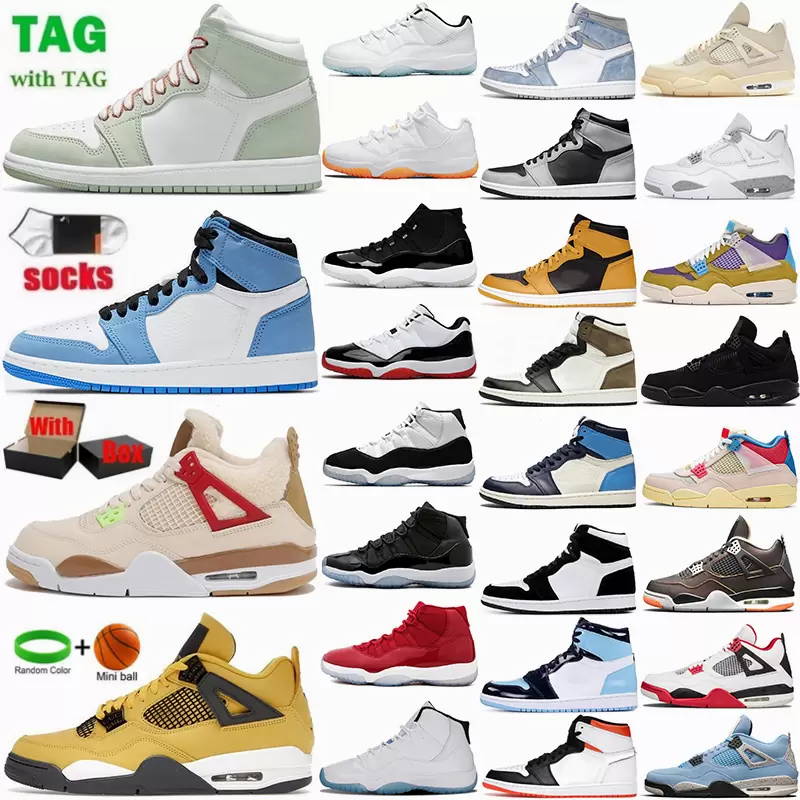 

Man S 1 Basketball Shoes 1s University Blue Seafoam Mocha Jumpman 4 4s Shimmer White Oreo Lightning 11 11S Bred Wild Things Mens Sneakers Womens High OG Trainers