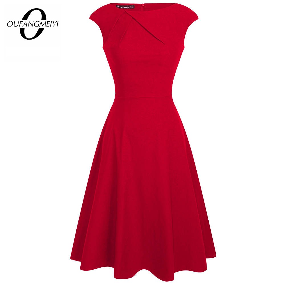 

Women Elegant Summer Ruched Cap Sleeve Casual Wear To Work Office Party Fitted Skater A-Line Swing Dress EA067, Black
