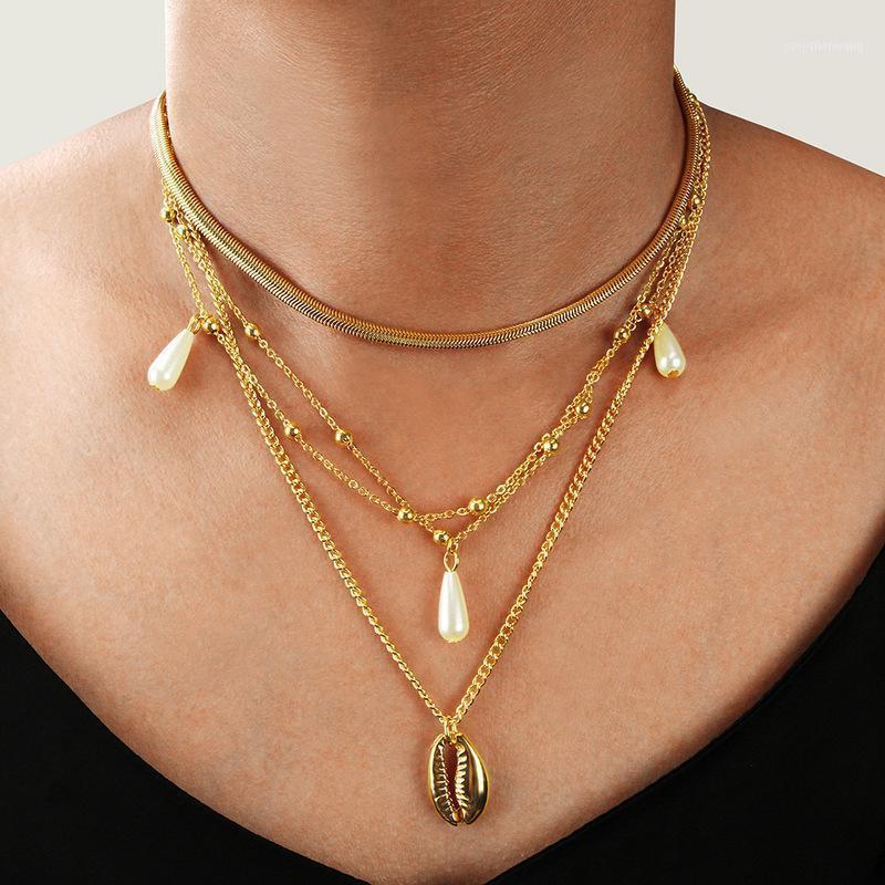 

Bohemian Multi Layer Shell Choker Pendant Necklaces For Women Fashion Golden Geometric Charm Chains Necklace Jewelry1