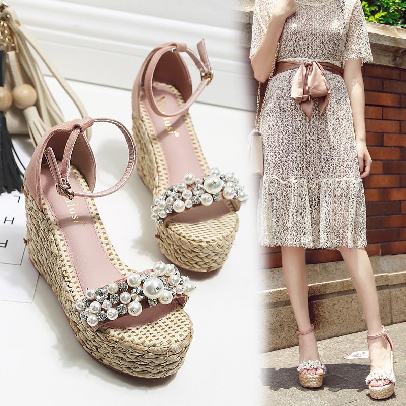 

Sexy Peep Toe Shoes Thick Bottom Summer Wedge Sandals Women, Black