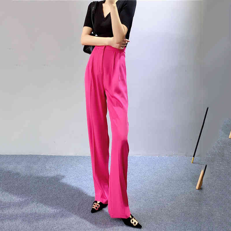 

Women' Pants & Capris [Gvuw] outono nova rosa vermelha de cintura alta perna larga calças femininas queda sensação piso fino arrastando elegante kb1327 XBPZ, 1# shoe box