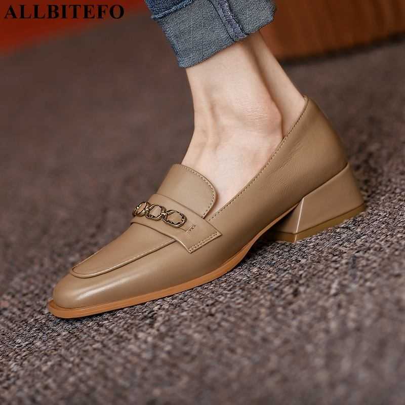 

ALLBITEFO metal design fashion soft comfortable genuine leather women heels shoes women pumps high heel shoes high heels 210611, As picture