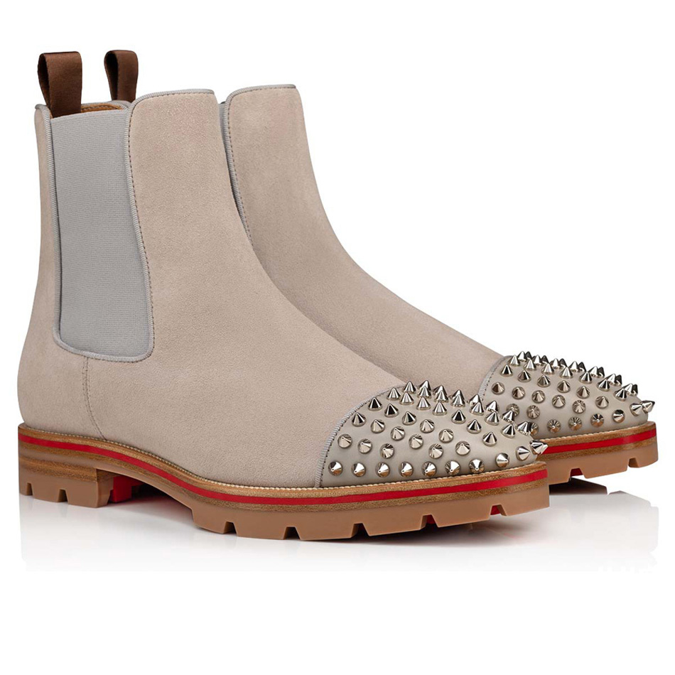 

Luxury Men Women Red Bottom Ankle Boots Melon Spikes Flat Boot Hunter Calfskin Rubber Lug Sole Classic Couple Motorcycle Booty Design Casual Short Booties Box EU 35-47, #2