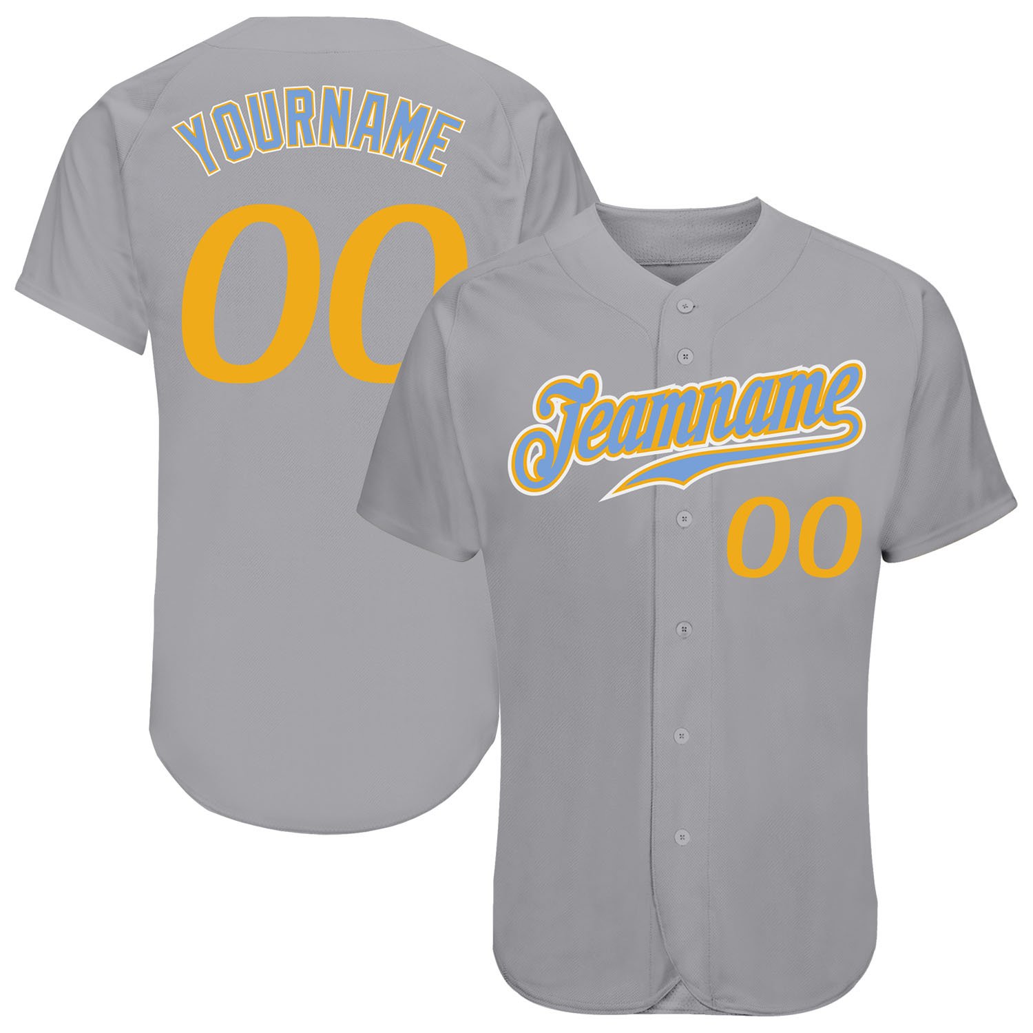 

Custom Gray Gold-Light Blue Authentic Baseball Jersey, Women size s-xxl