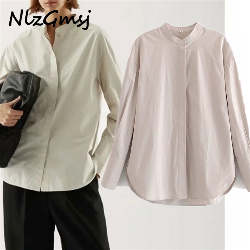 

Blouse Women 2 Spring Autumn Fashion Long Sleeve Stand Collar Solid Single Breasted Shirt For 210628, As picture