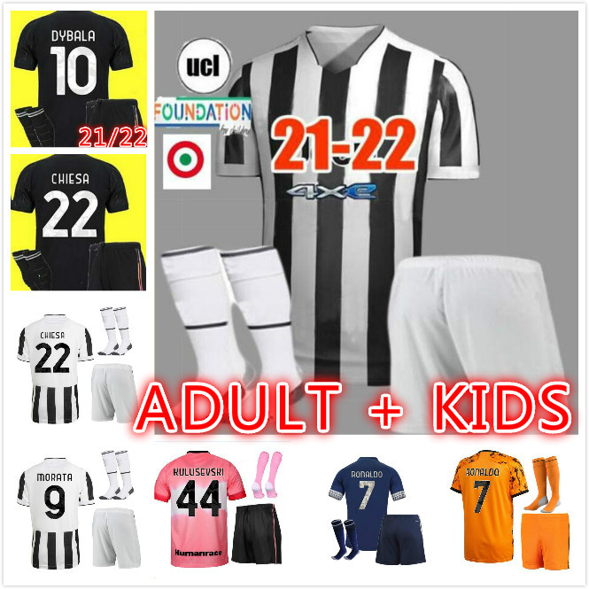 

adult kits 21 22 Juventus Soccer Jerseys CHIESA RONALDO 2021 2022 MORATA DYBALA McKENNIE BONUCCI Football Shirt KULUSEVSKI DE LIGT Mens Kids, Black;yellow