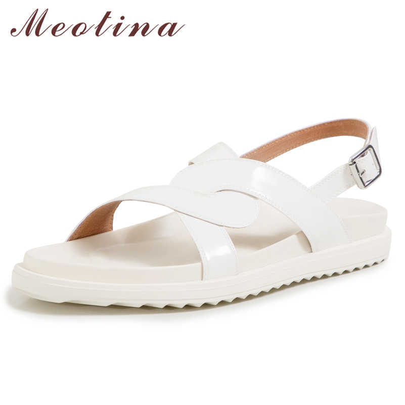 

Meotina Sandals Shoes Women Flat Buckle Sandals Square Toe Ladies Footwear Summer Beach Shoes Beige Black 34-40 Fashion 210608