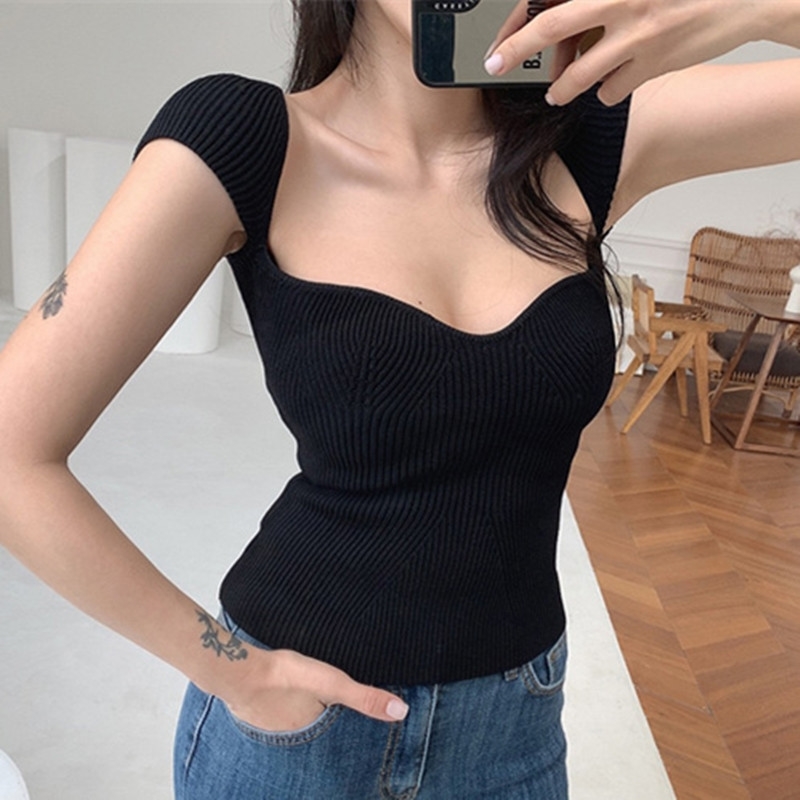 

Arrive Fashion Summer White And Black Knitting Tops 210520, Photo color
