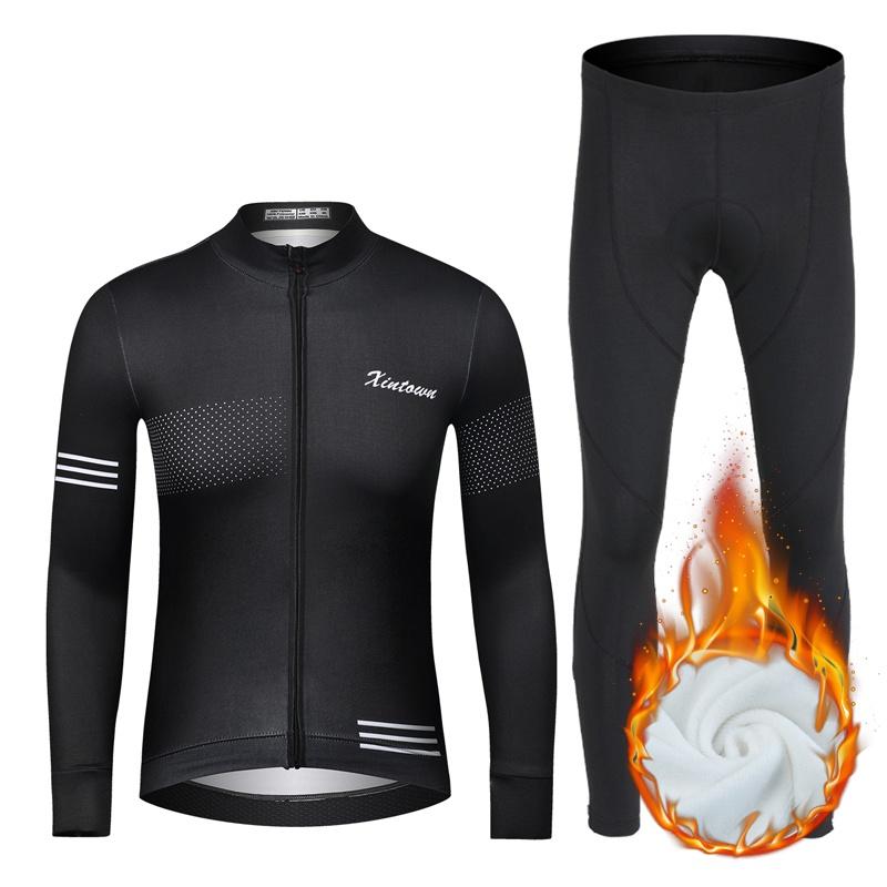 

Racing Sets Winter Fleece Riding Bicycle Jerseys Cycling Clothing Set Keep Warm Men Long Sleeve Clothes Suit, Black;blue