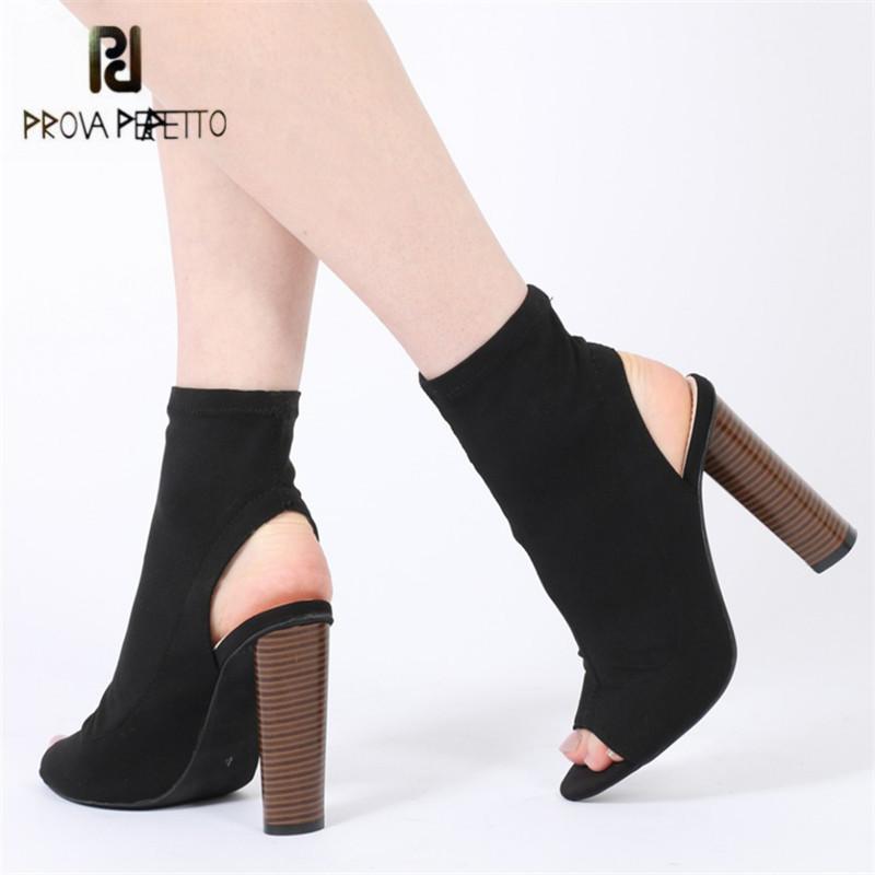 

Prova Perfetto Sexy Black Stretch Fabric Women Sandals Peep Toe Slingback Summer Boots 11CM High Heels Elastic Sock Ankle