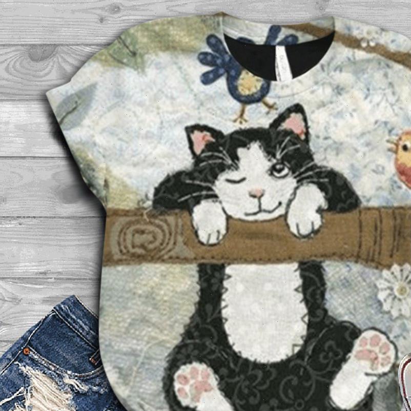 

women t shirt harajuku plus size short sleeve cute cat printed o neck camisetas, White