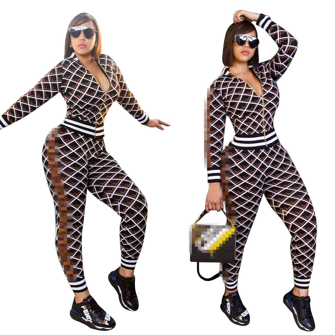 

Women' Tracksuits Print Women Two Piece Set Casual Spring Autumn Long Sleeve Top And Pants Outfits Fashion 2 Pieces Clothing 1KF9, J1971-f-black plaid