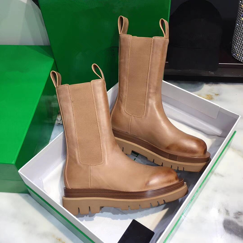 

Casual Women Autumn Leather Chelsea Boots Round Toe Slip-on Chunky Heel Mixed Colors Black Platform Soft Non-Slip Unique Boots