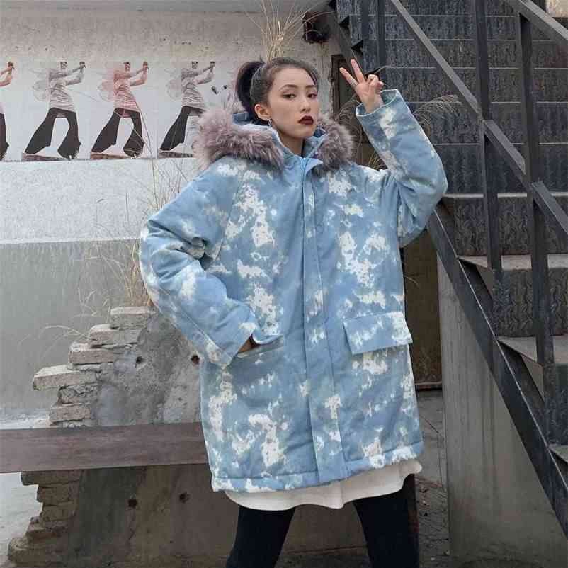

winter coats Harajuku women loose Hooded pocket thick parkas Zipper Camouflage warm chaqueta Korean ins mujer 210519, B1