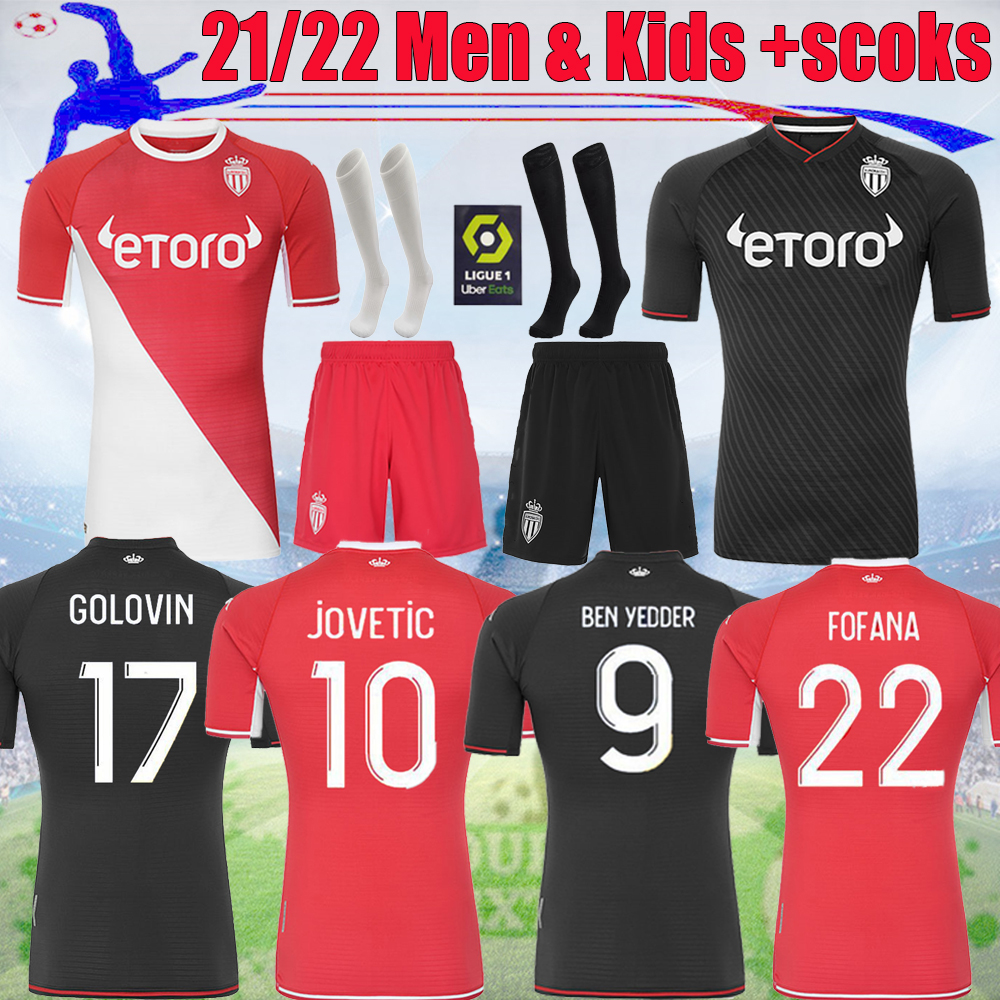 

2021 22 AS MONACO Soccer Jersey Volland JOVETIC maillots de foot Collector B.BADIASHILE BEN YEDDER GELSON FABREAGS GOLOVIN men kids FOOTBALL Suit, Black;yellow