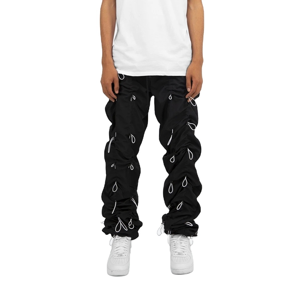 

Pant Custom Men's Adjustable Inseam Length Bungee Cord Black Pants