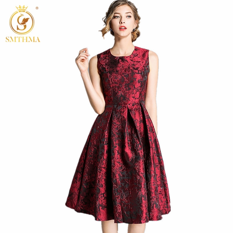 

HIGH QUALITY est Designer Runway Chic Dress Women's Sleeveless Retro Jacquard Summer Dresses Vestidos 210520, Photo color
