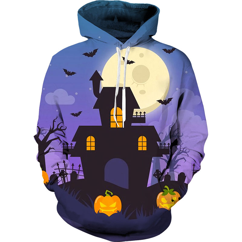 

Halloween big house Pattern Men s 3D Printing Hoodie Visual Impact Party Top Punk Gothic Round Neck High Quality Sweatshirt Hoodie, Black