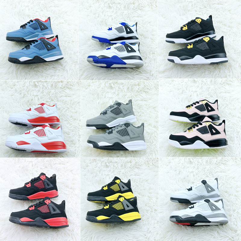 

4s TS Jackboys Kids Baketball Shoes Thunder Royalty Pale Citron Motorsports TD NewBorn Baby Boys Girls Splatter Toddler Outdoor Sport Trainers Fire Red Cool Grey