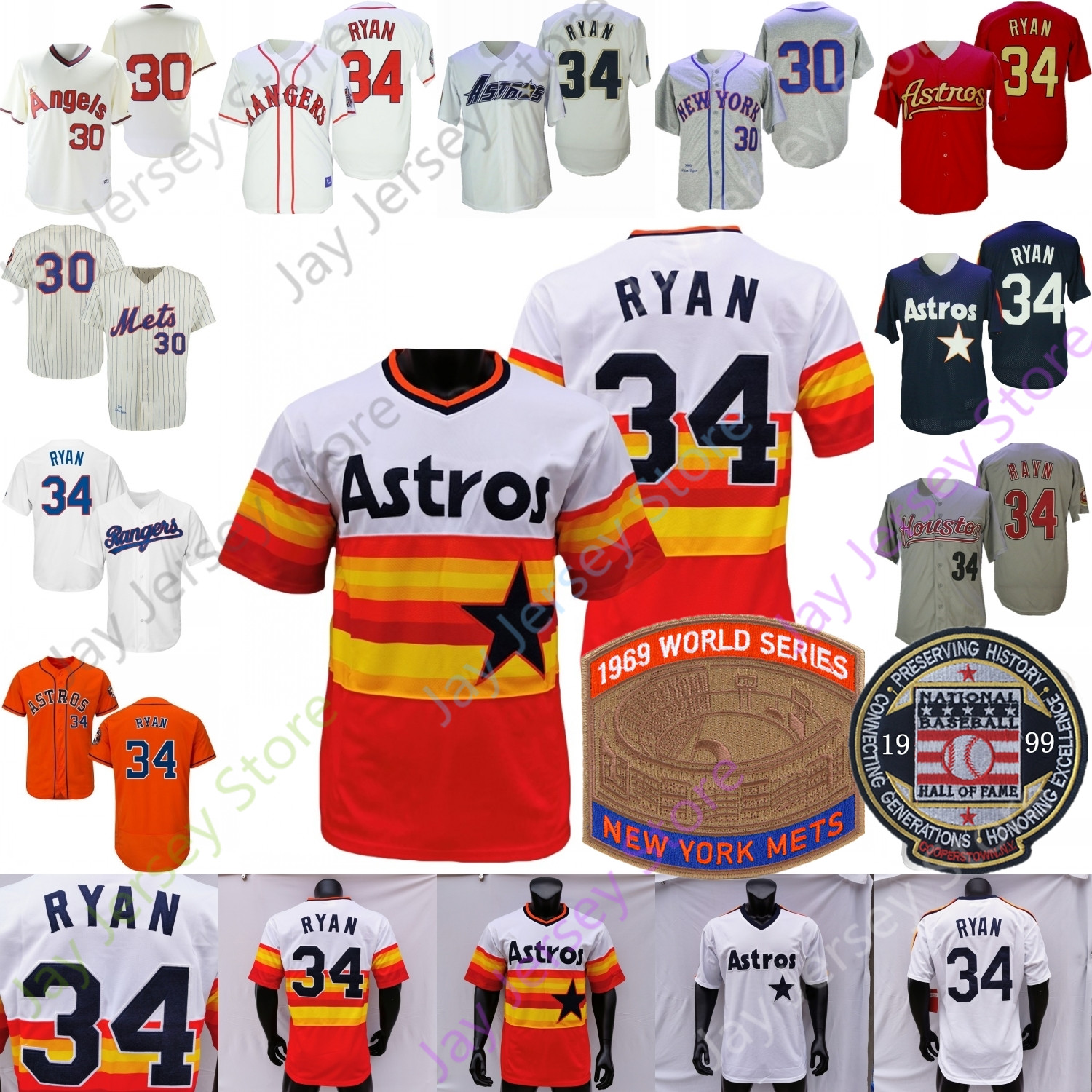 Nolan Ryan Jersey Rainbow Vintage 1969 WS 1994 1973 Gream Cooperstown Gray Gray Gray Back Navy Mesh BP 1999 Hall of Fame Patch Tamaño S-3XL