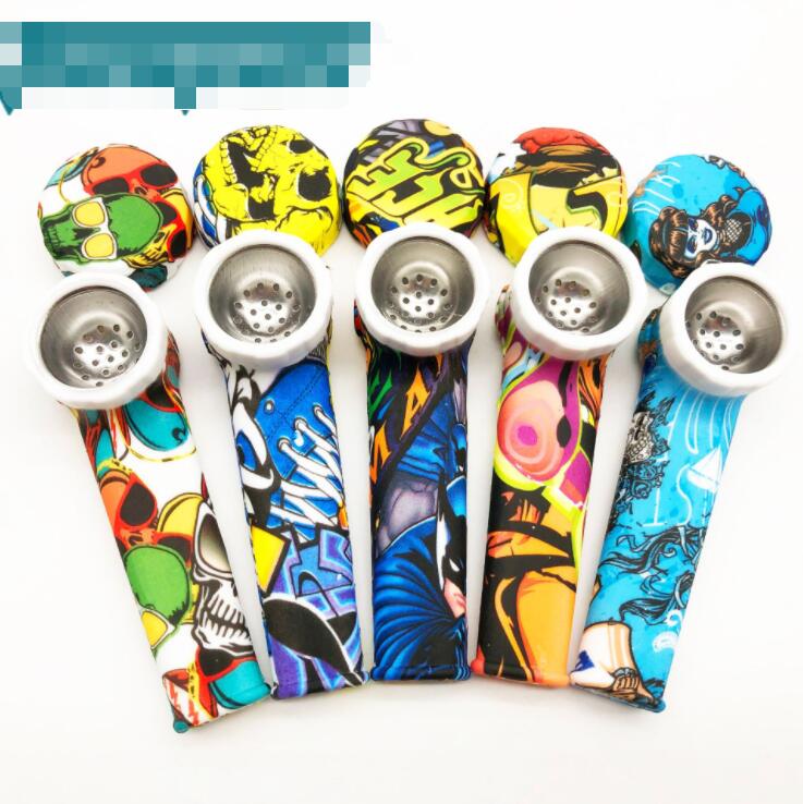 

Printing Silicone Pipe metal bowl Pot Smoking Tobacco Cigarette Spoon Hand Pipes Tools Accessories Hookahs Bong Oil Rig Tips